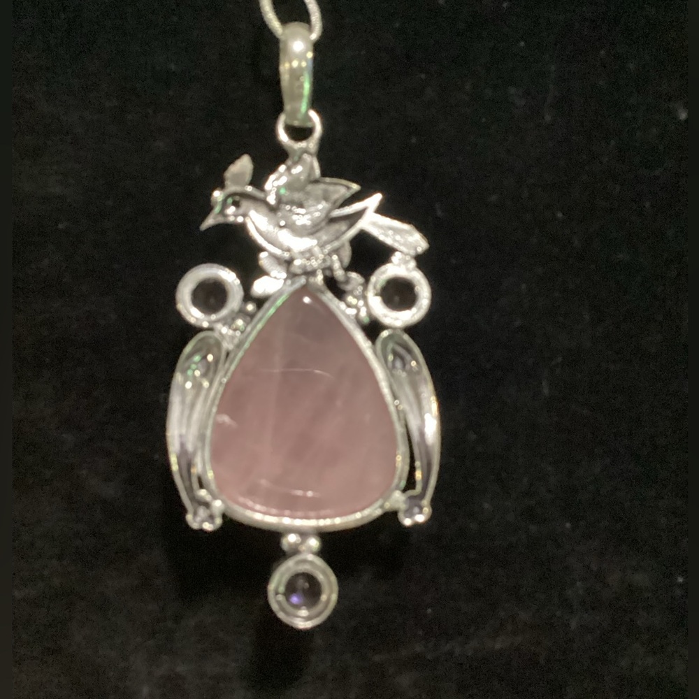 💖Sparrow Pink Quartz -Kunzite 925 Silver Necklace Stamped - Picture 5 of 7
